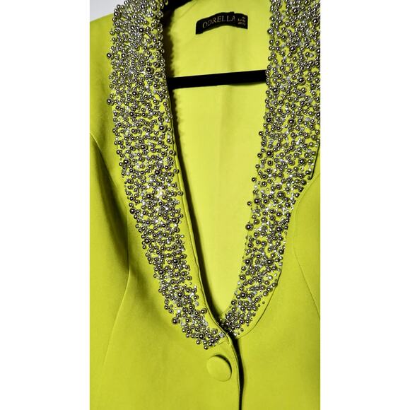 Stunning Lime Green Beaded Rhinestone Wide Pantsuit Size 40 M/L Grinch Christmas - Picture 10 of 11
